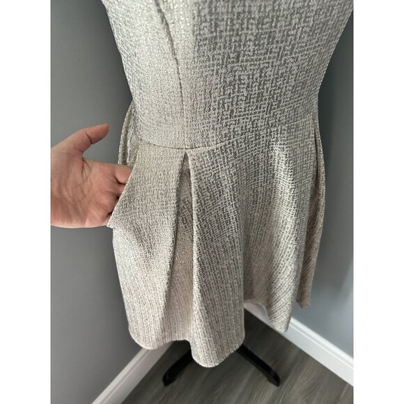 Dorothy Perkins women Sz 8 White Gold Shimmer Dress Pockets A Line Sleeveless - Picture 3 of 9